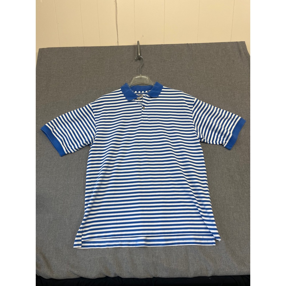 Callaway Golf Sport Mens XXL Blue White Striped Combed Cotton Polo Shirt 0104